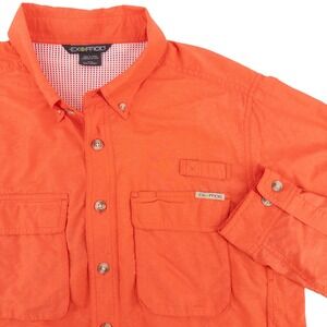 ExOfficio Mens Med. Orange Long Sleeve Button Down Vented Fishing Shirt Pockets